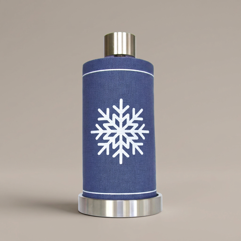 Let it Snow napkin roll on its silver stand with a plain warm greige background