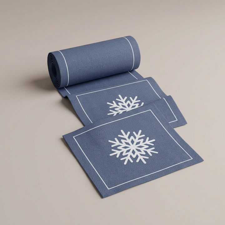 Let it Snow napkins partly unrolled on the matching warm greige background