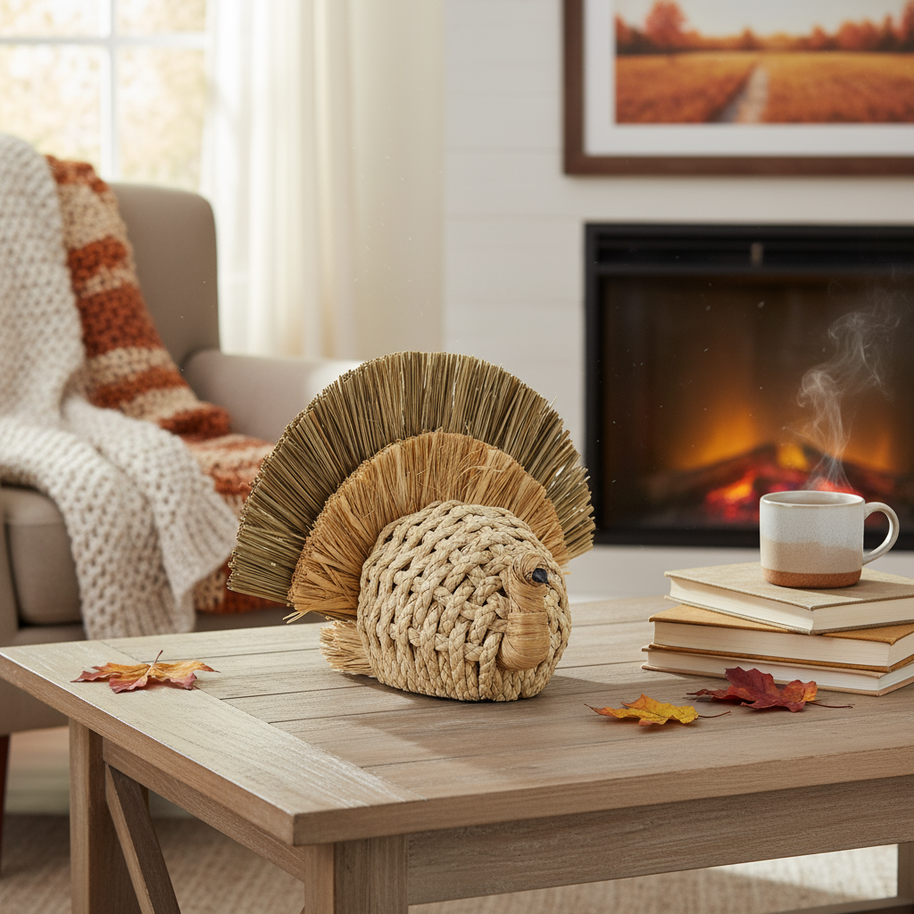 Natural Woven Turkey with cozy home backdrop