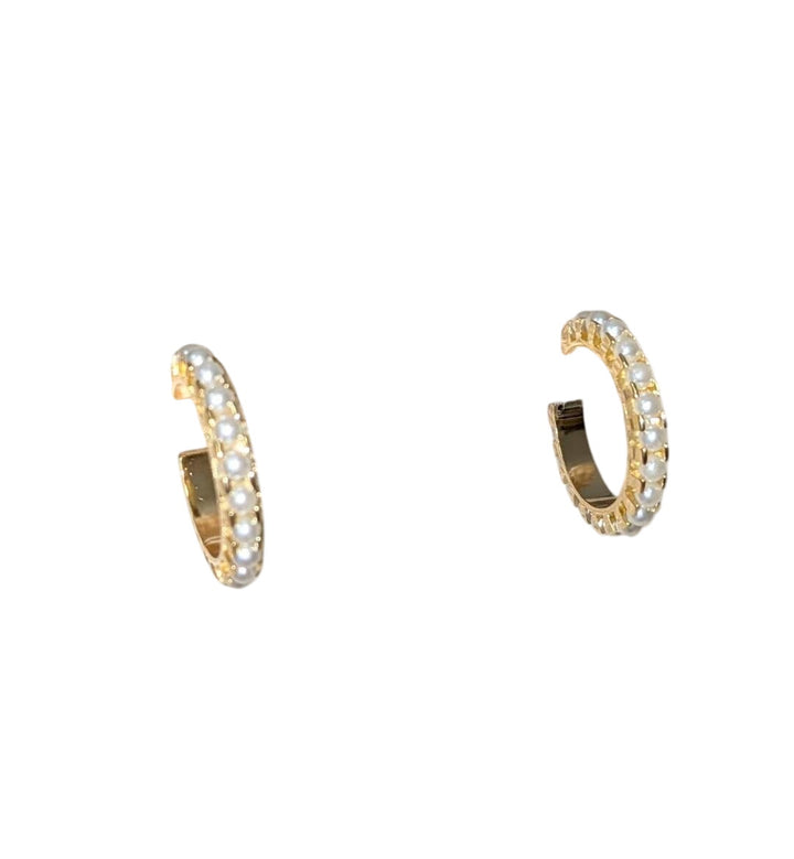 Pair of GoldFi 18k gold-filled pearl C-hoop earrings, 22mm hoops with white pearls