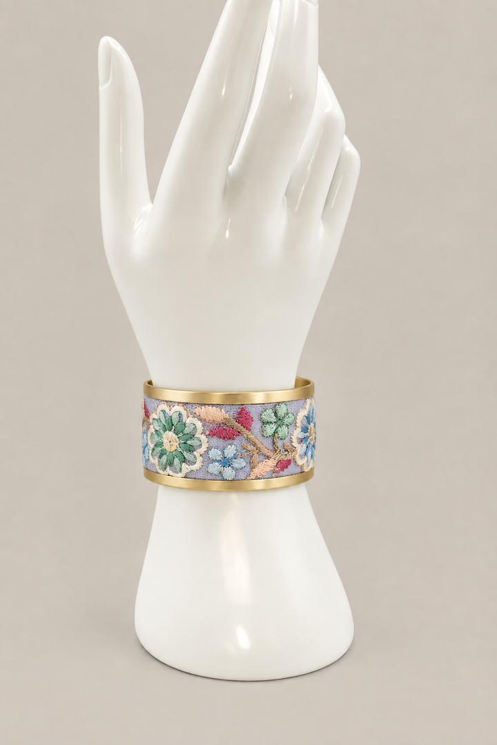 Pastel Flowers cuff on a matching white display hand
