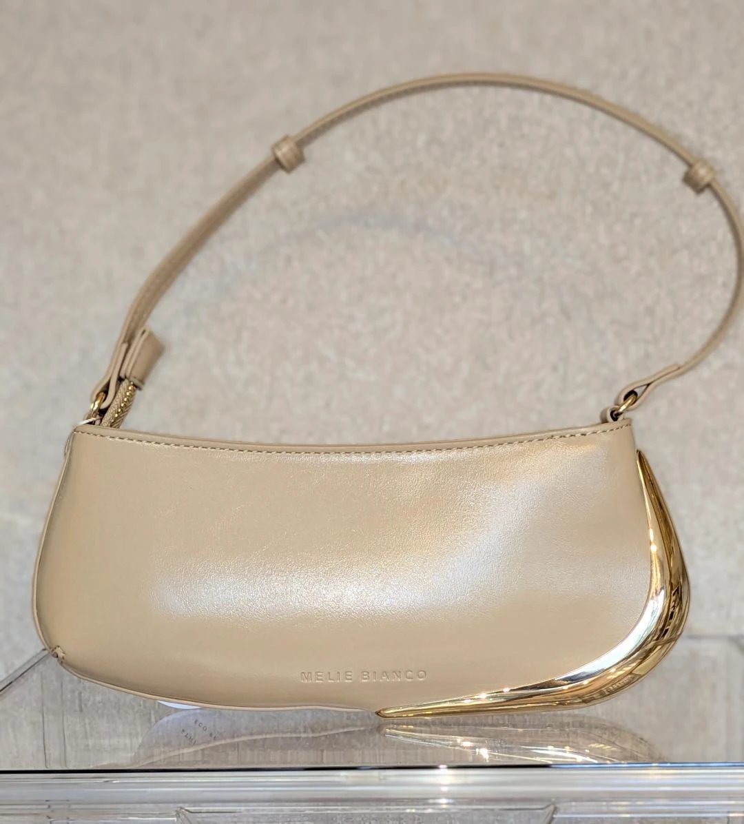 Sade Nude Recycled Vegan Leather Shoulder Bag by Melie Bianco, a half‑moon style bag