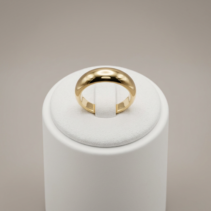 Thin dome ring on a white ring holder