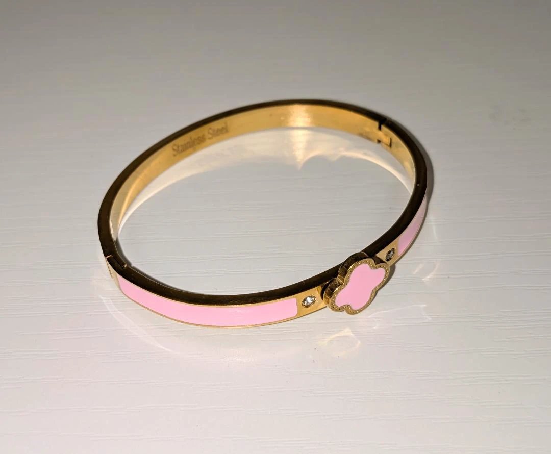 Enamel Clover Bangle Bracelet - Pink Embellish Your Life