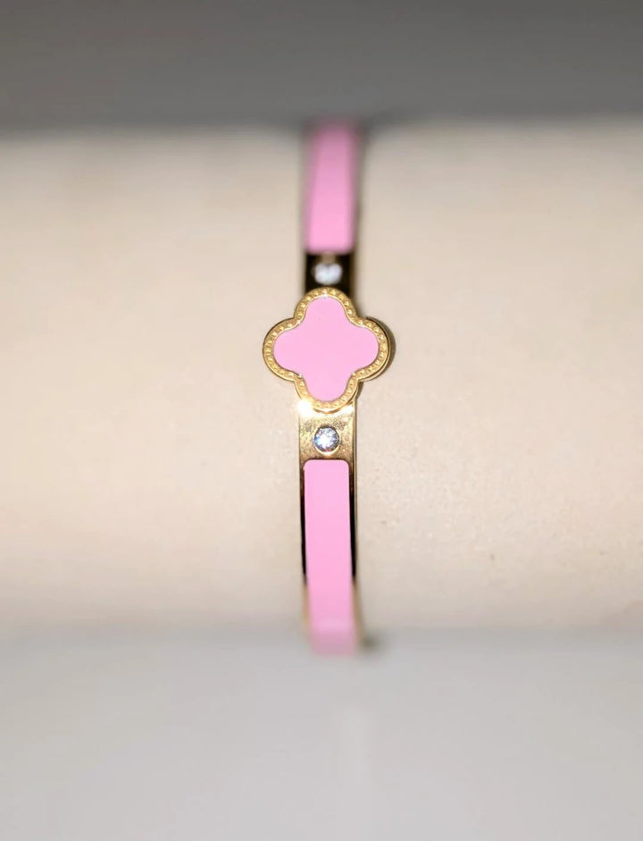 Enamel Clover Bangle Bracelet - Pink Embellish Your Life