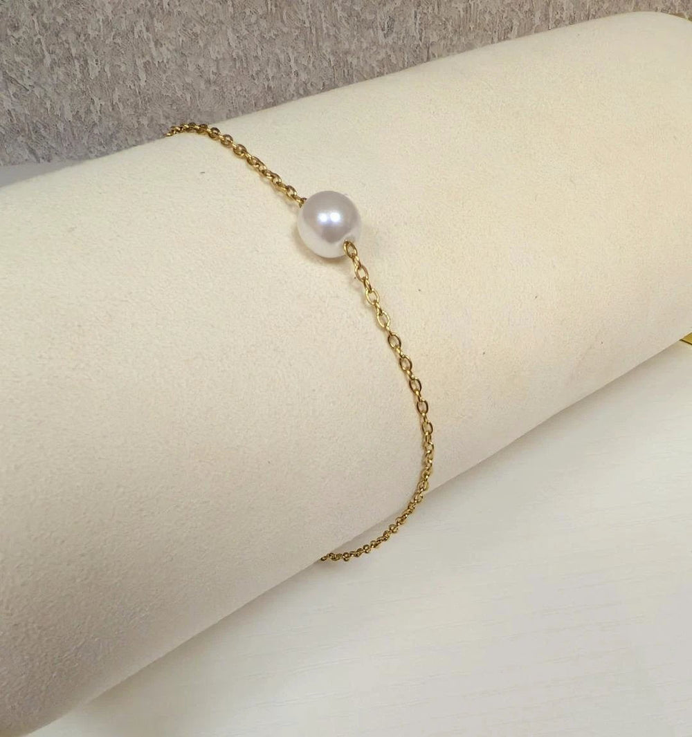 Pearl Bracelet - 18K Gold Plated Stainless Steel Delicate Chain Intensity