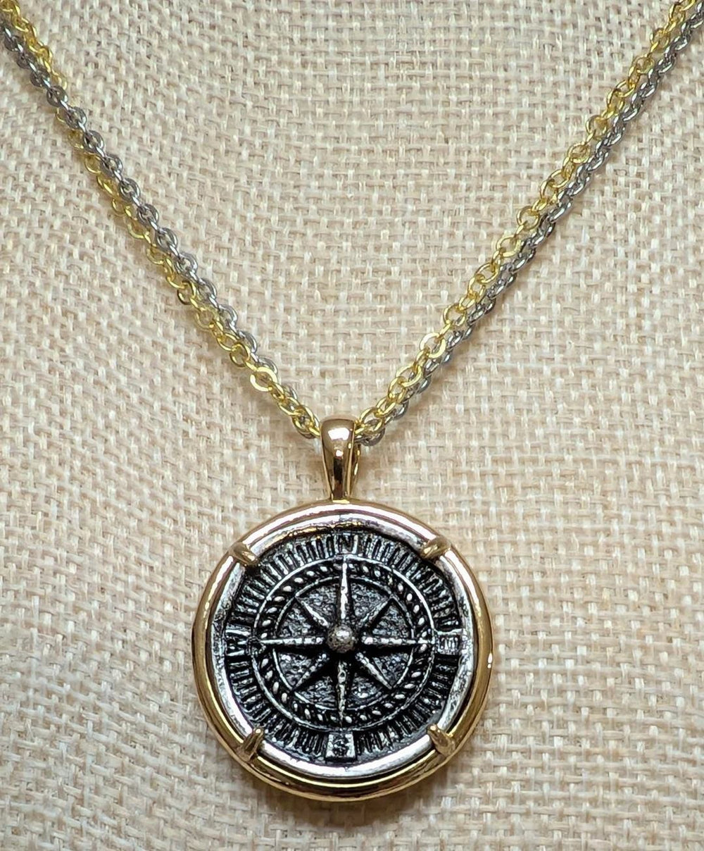 Compass coin necklace travel souvenir non tarnishing VB&CO Designs Handmade Jewelry