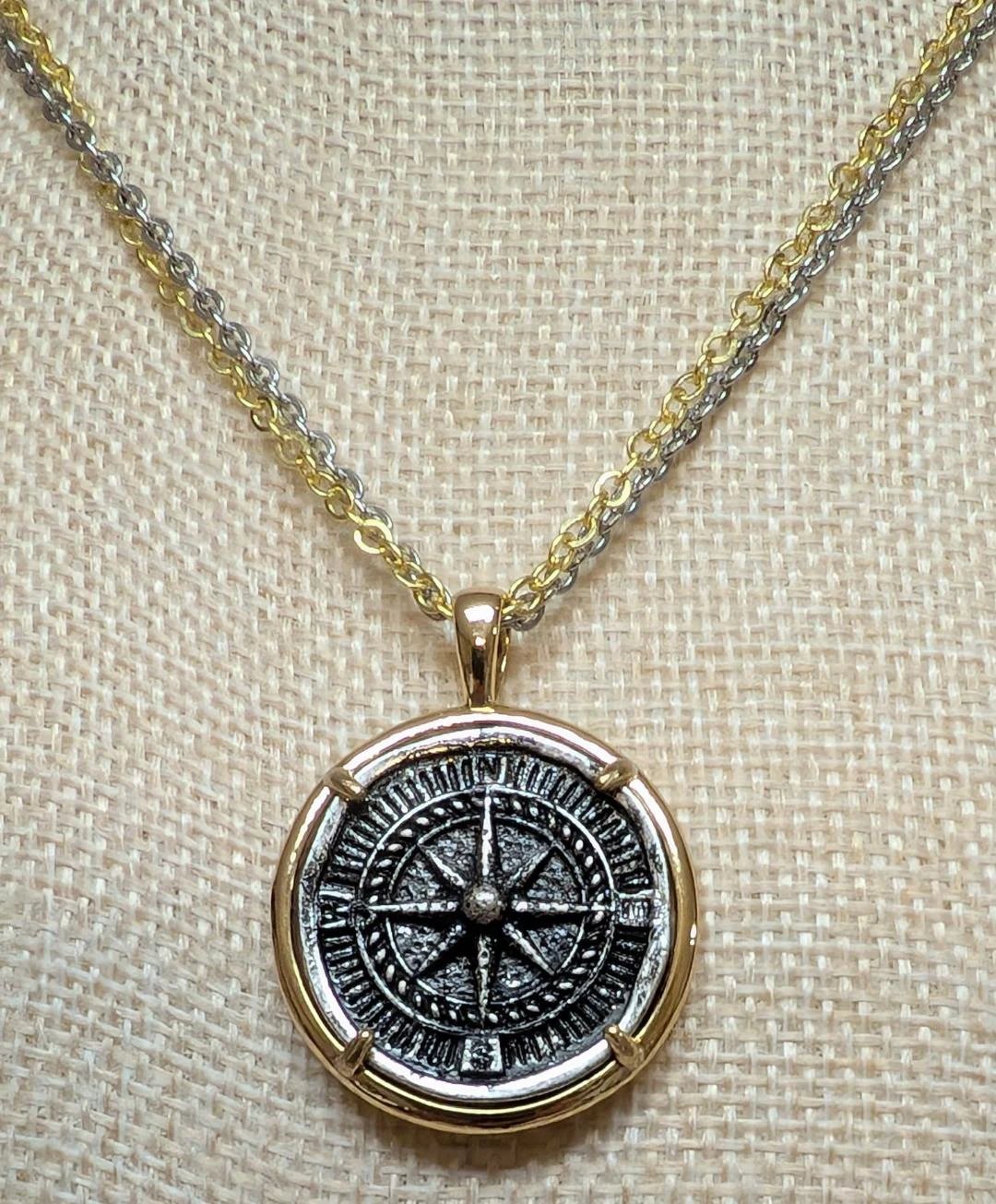 Compass coin necklace travel souvenir non tarnishing VB&amp;CO Designs Handmade Jewelry