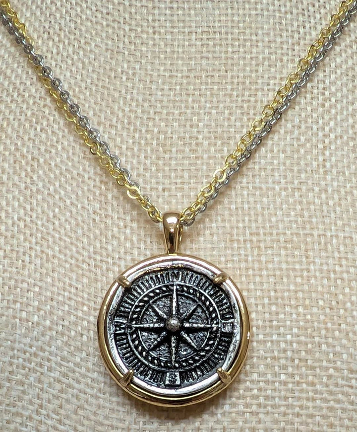 Compass coin necklace travel souvenir non tarnishing VB&amp;CO Designs Handmade Jewelry