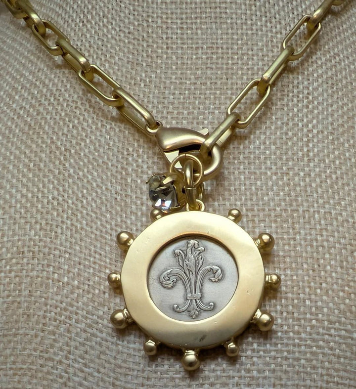 Matte Gold French Bee Coin Medallion Boutique Jewelry VB&amp;CO Designs Handmade Jewelry