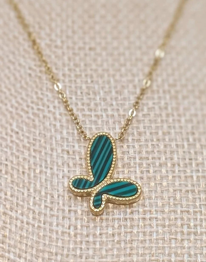 Green Malachite Butterfly Pendant Necklace Furano Studio