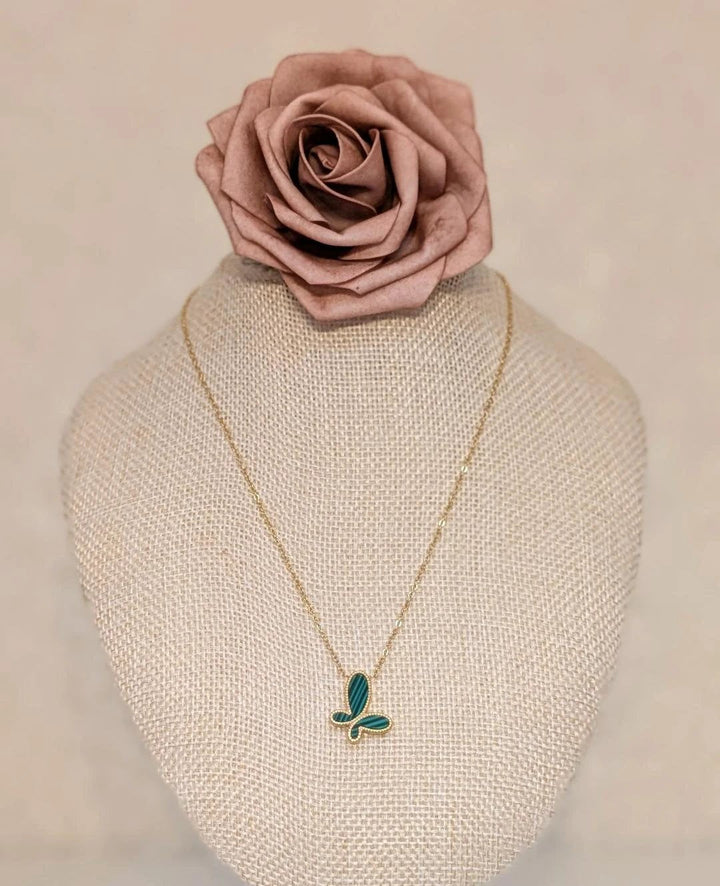 Green Malachite Butterfly Pendant Necklace Furano Studio