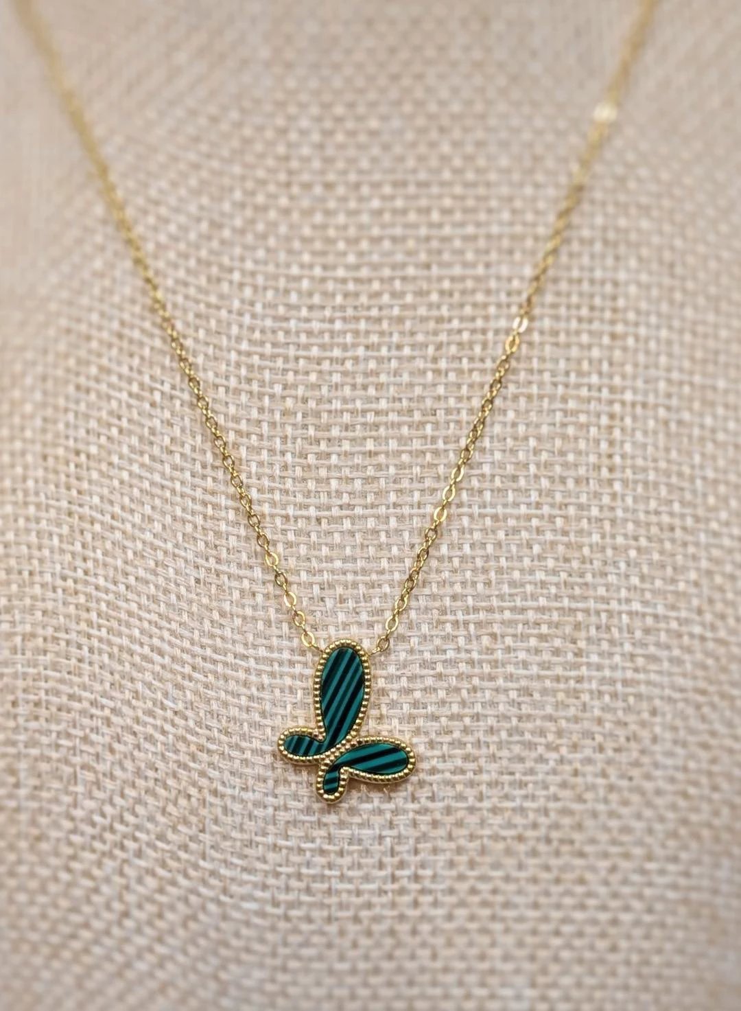 Green Malachite Butterfly Pendant Necklace Furano Studio