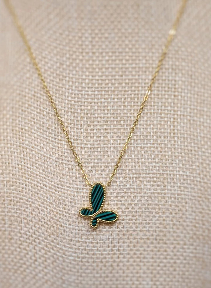 Green Malachite Butterfly Pendant Necklace Furano Studio