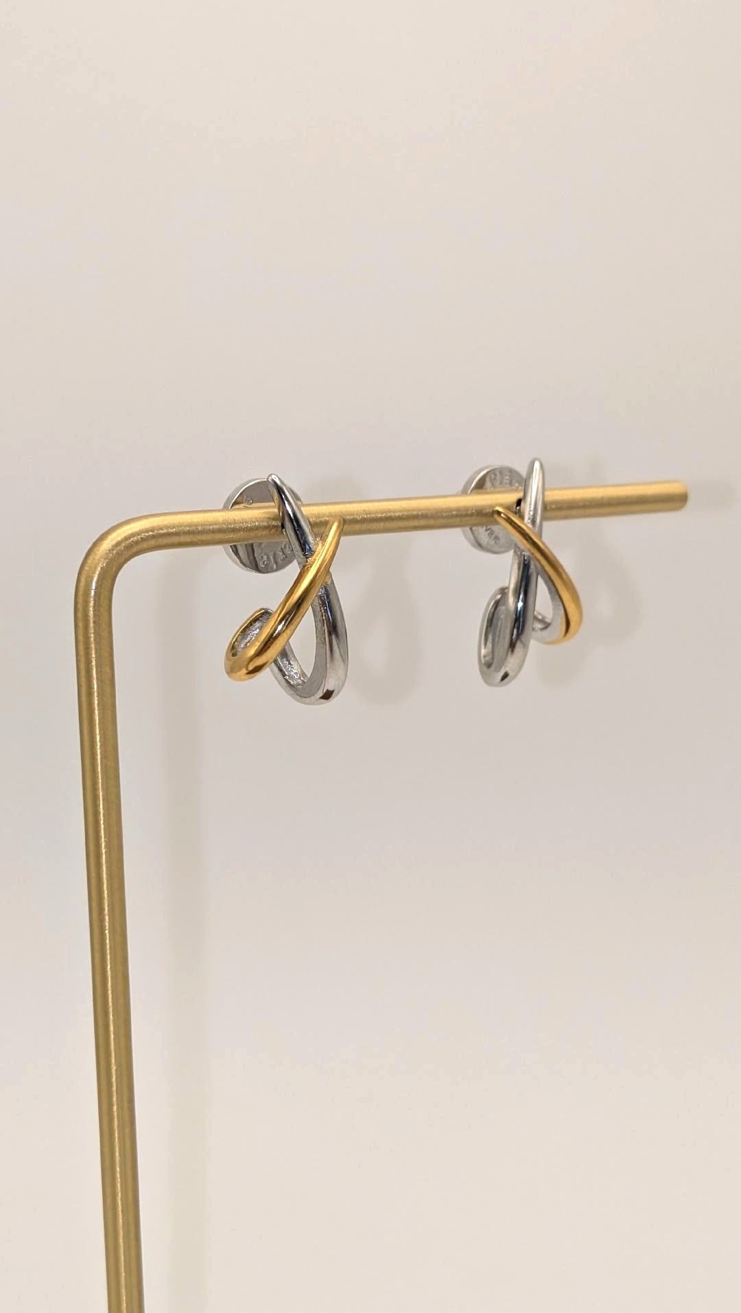 Staven 18K Gold Non-Tarnish Two Tone Crossover Earrings
