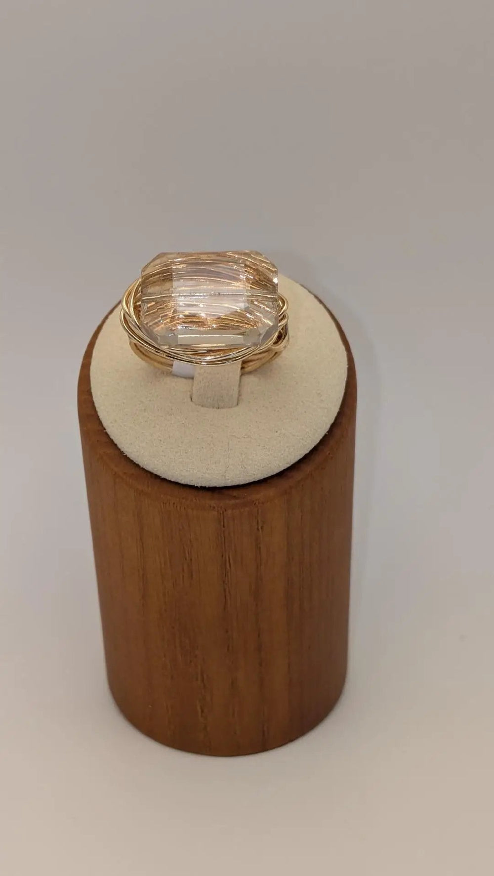 Crystal Gold Ring Champagne Rectangle Wire Wrapped Marble Designs Jewelry