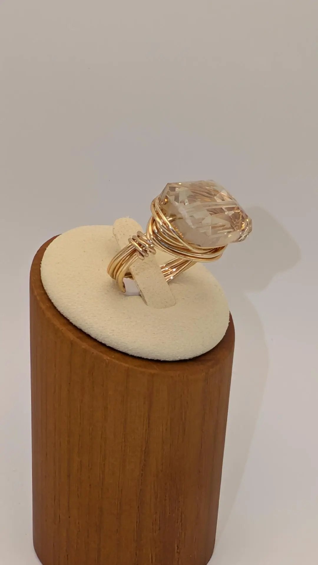 Crystal Gold Ring Champagne Rectangle Wire Wrapped Marble Designs Jewelry