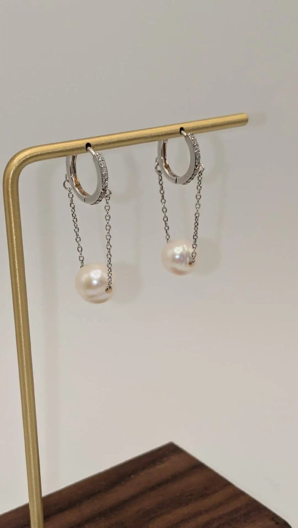Hillary Pearl Chain Huggies-Silver Sahira Jewelry Design