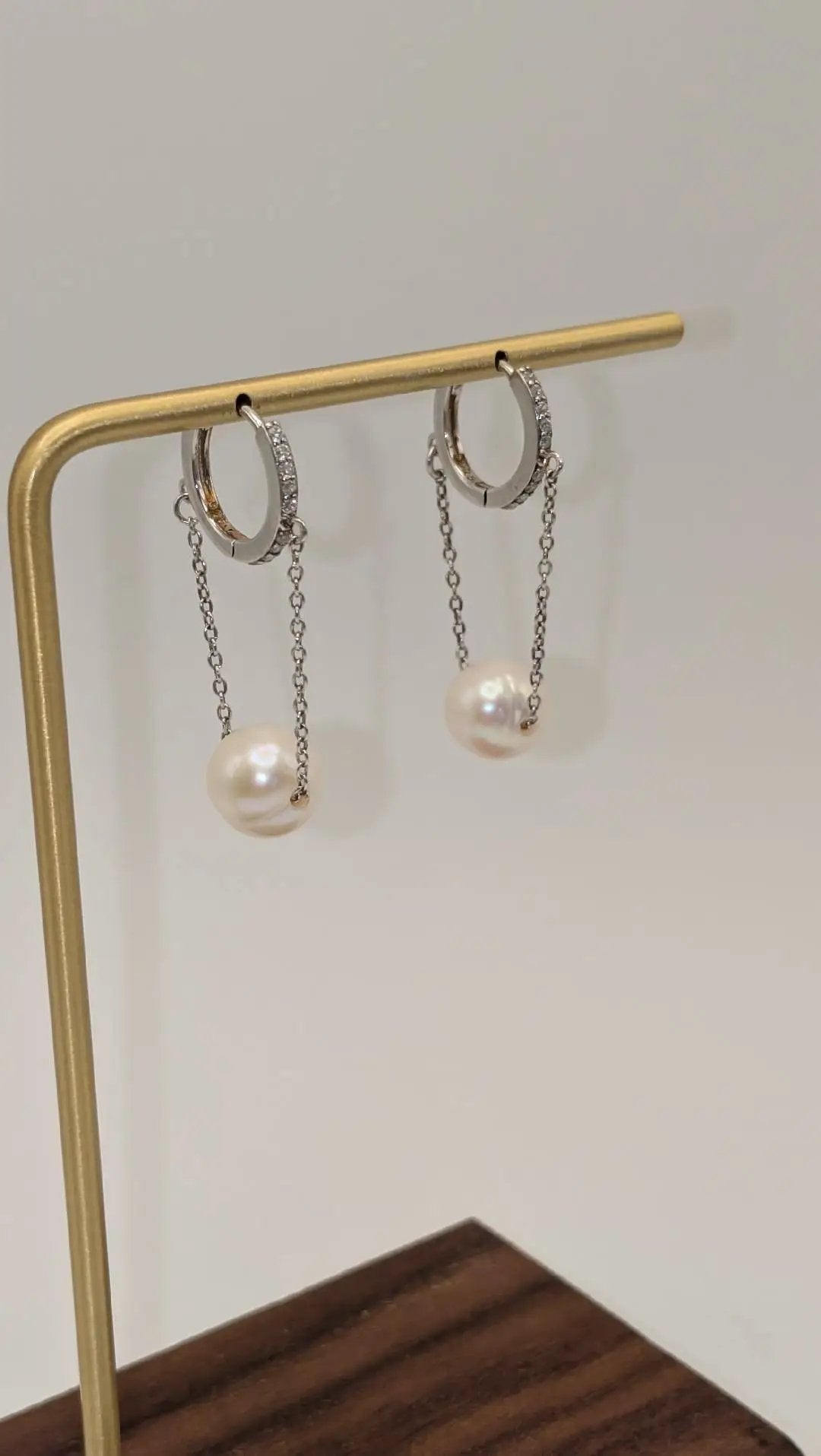 Hillary Pearl Chain Huggies-Silver Sahira Jewelry Design