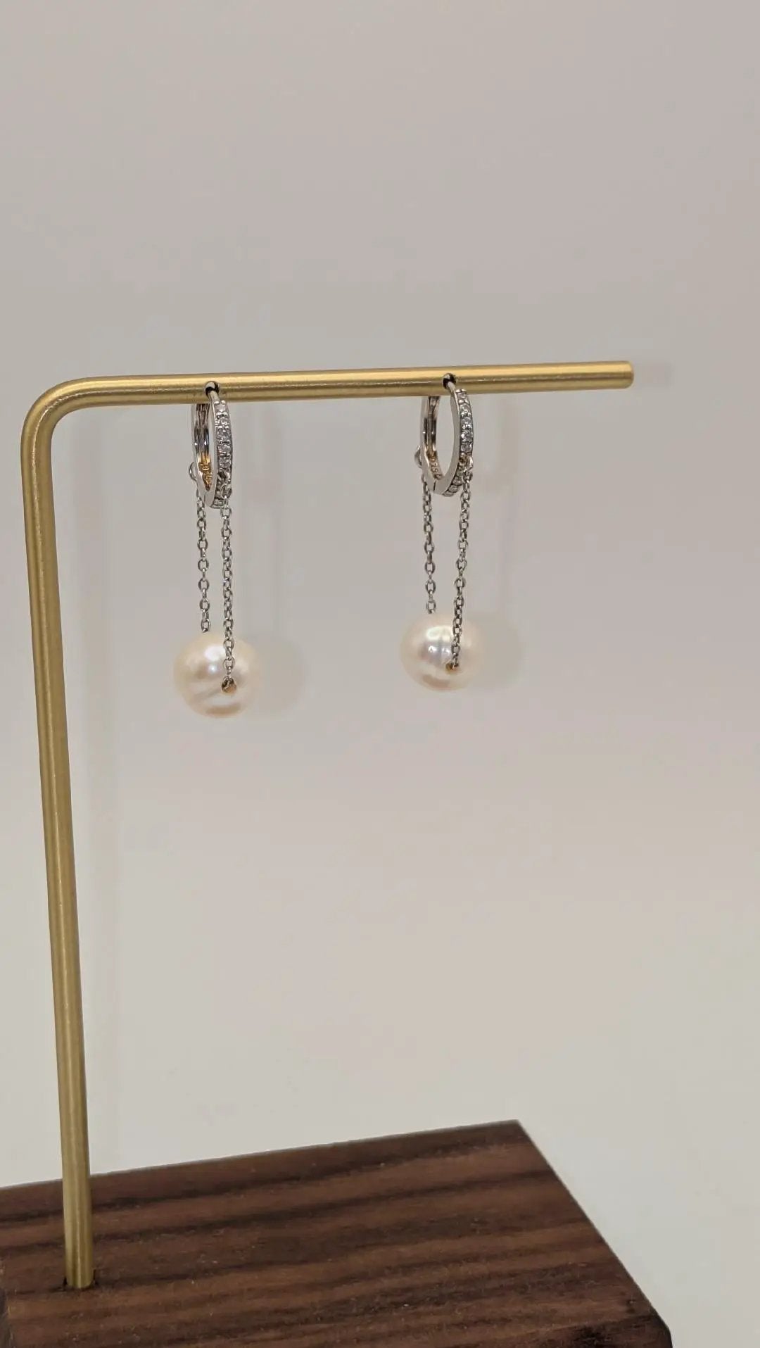 Hillary Pearl Chain Huggies-Silver Sahira Jewelry Design