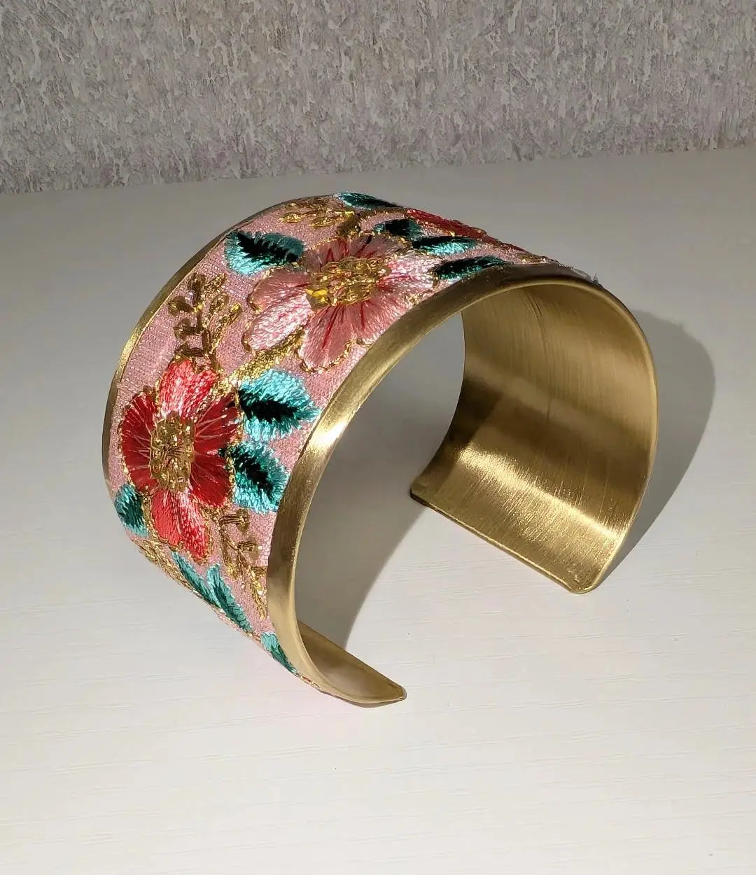 Soft Pink Floral Embroidered Cuff Bracelet ZAD