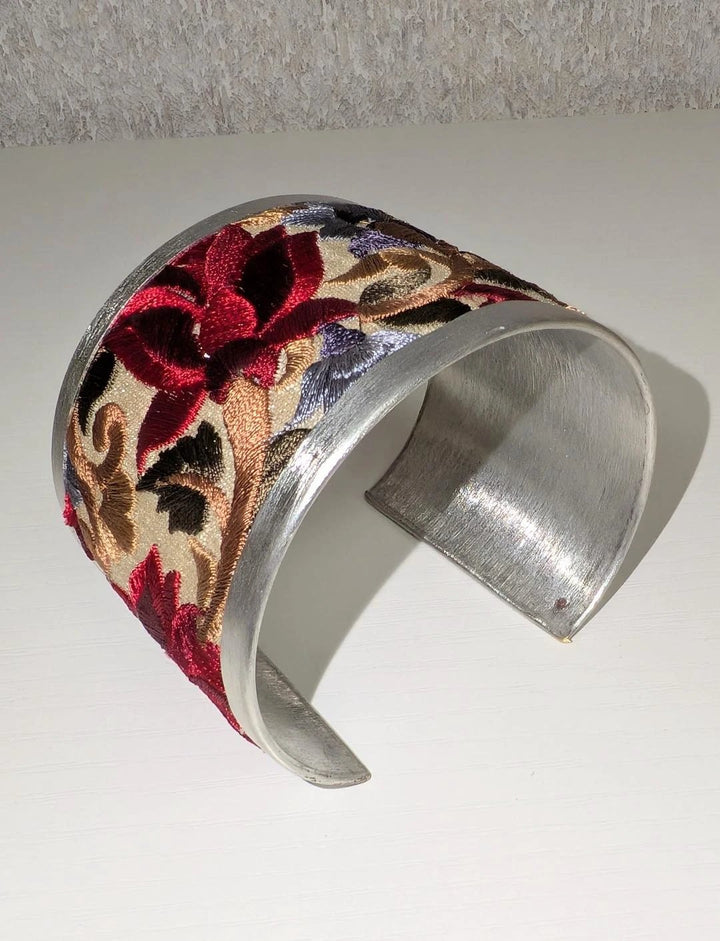 Red Flower Embroidered Elegance Cuff Bracelet ZAD