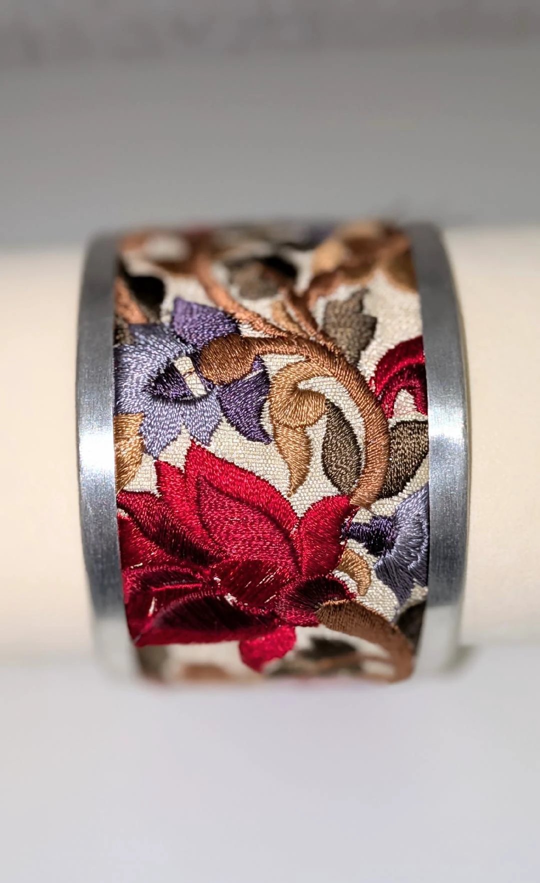 Red Flower Embroidered Elegance Cuff Bracelet ZAD