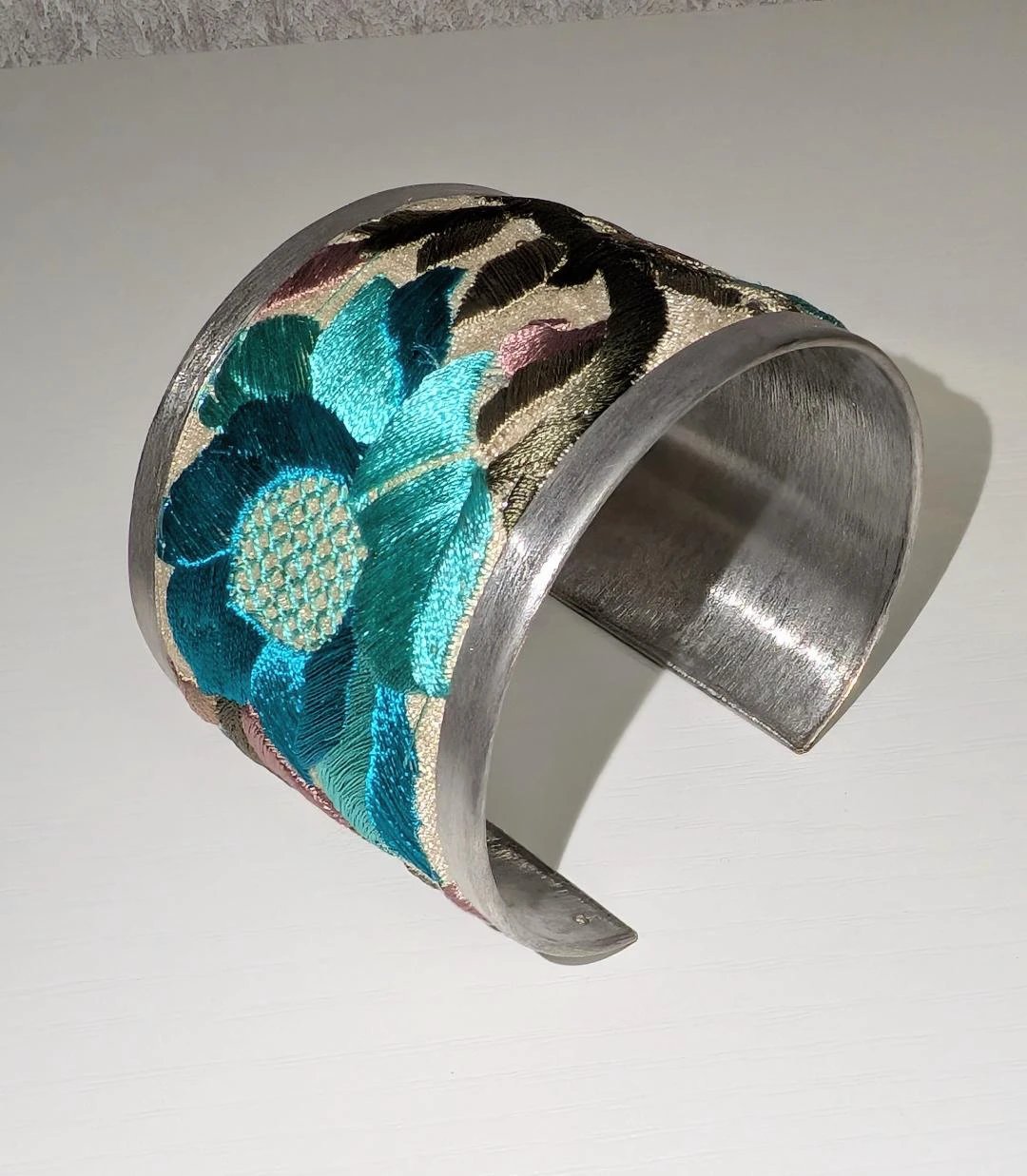 Turquoise Flower Embroidered Elegance Cuff Bracelet ZAD