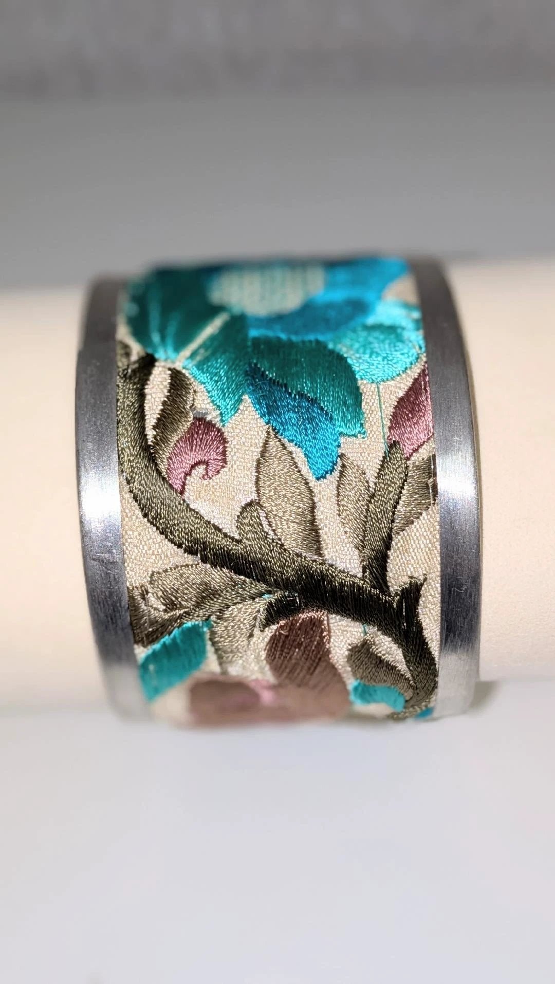 Turquoise Flower Embroidered Elegance Cuff Bracelet ZAD