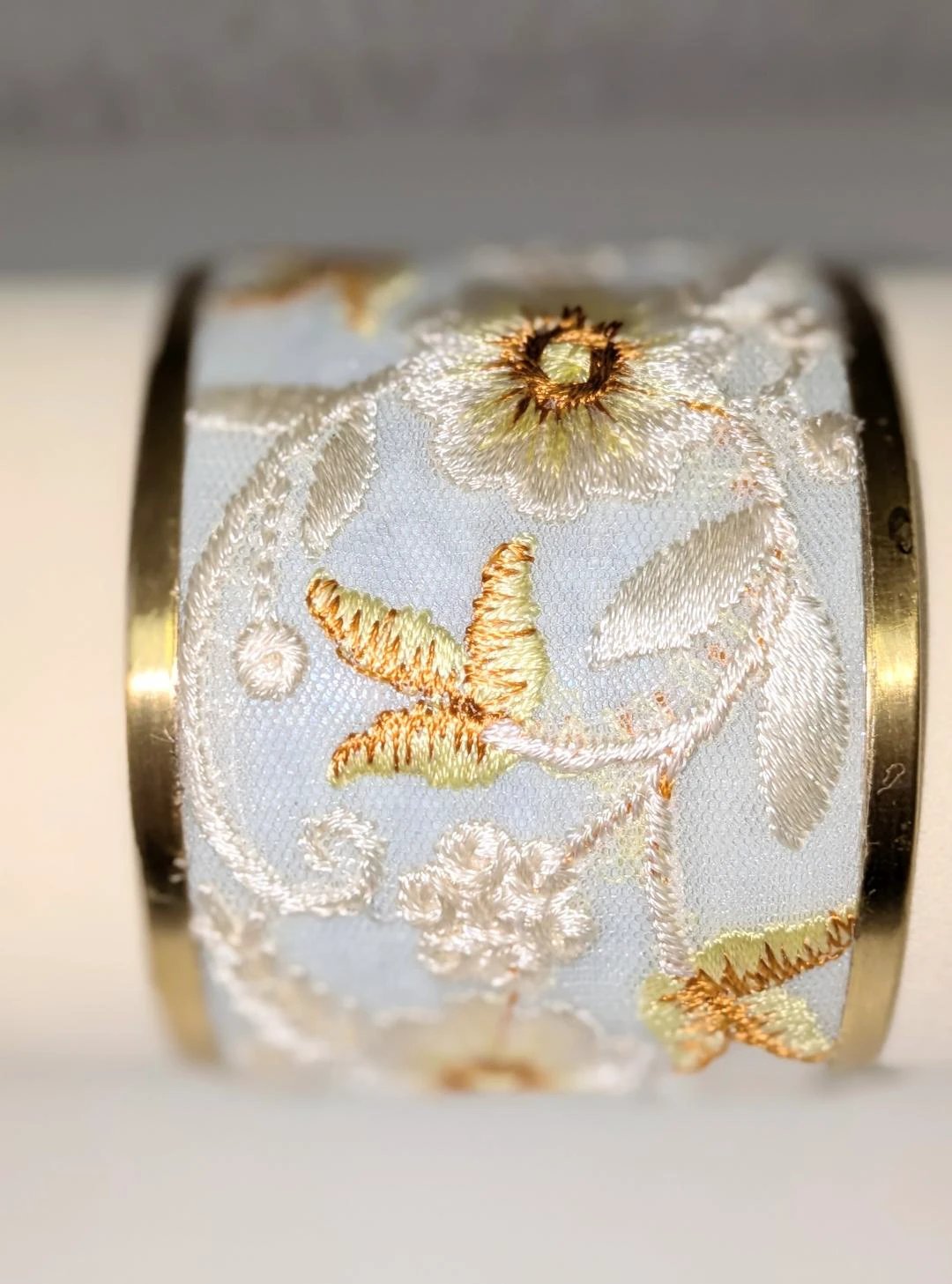 Ivory White Floral Embroidered Cuff Bracelet ZAD