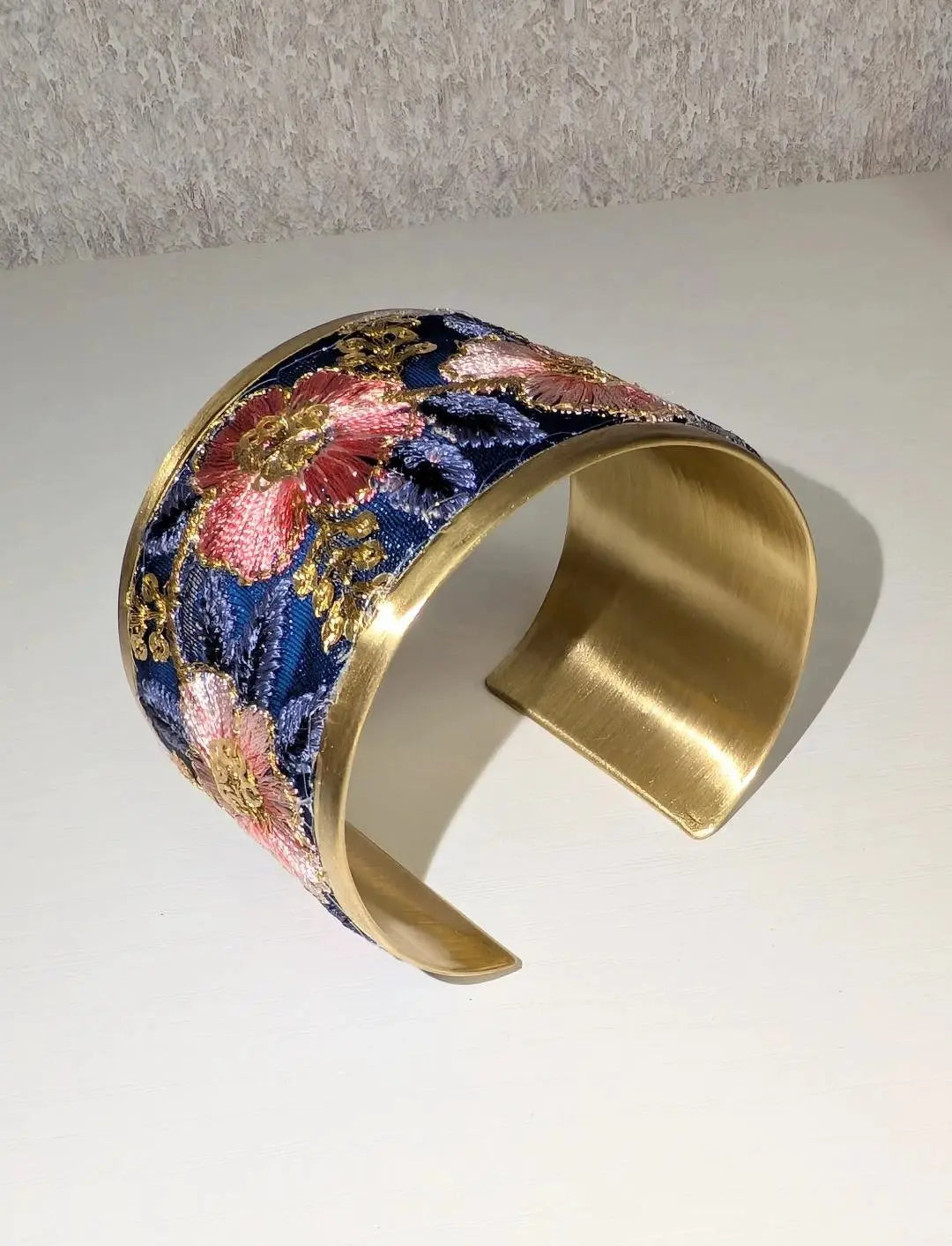 Vintage Pink Blue Embroidered Cuff Bracelet ZAD