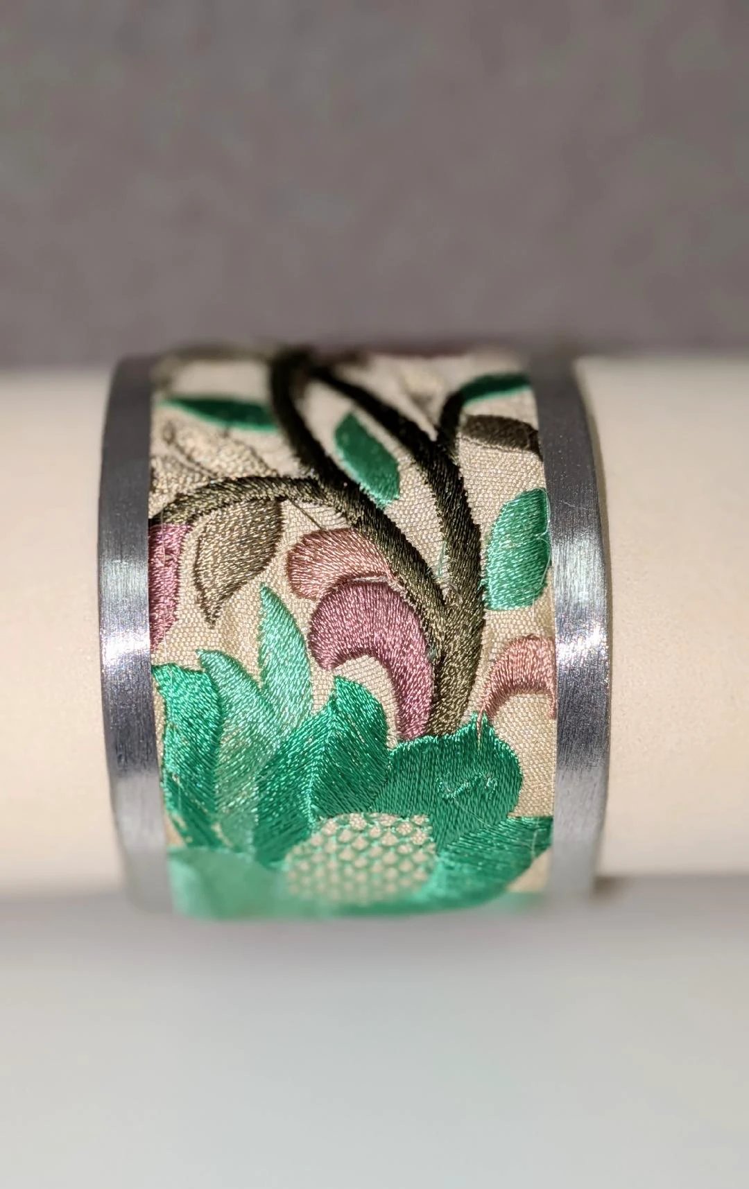 Green Flower Embroidered Elegance Cuff Bracelet ZAD