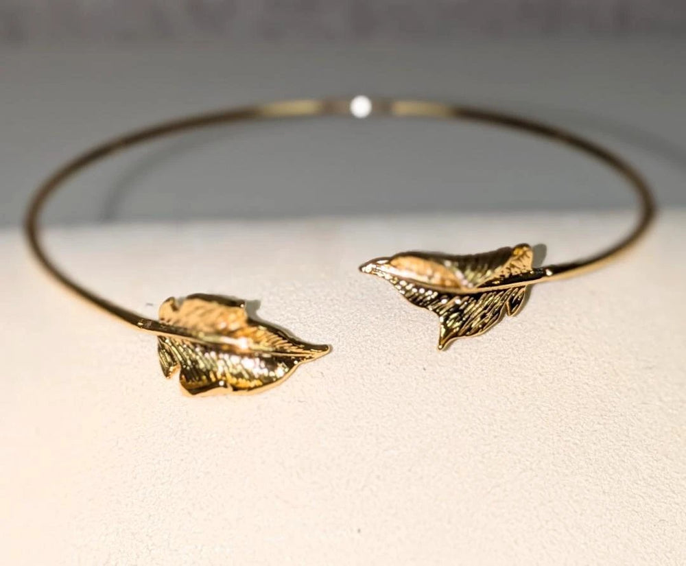 Gold Leaf Bracelet, Non Tarnish Gold Open Bangle Bracelet Furano Studio